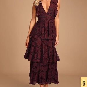 Lulus maroon ruffle lace tiered dress